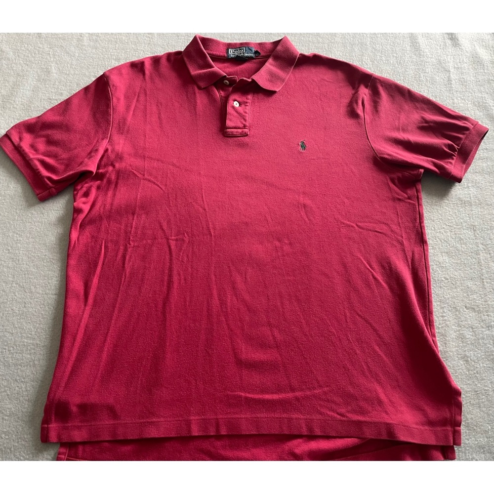 VTG‎ Polo Ralph Lauren Mens Maroon Short Sleeve Cotton Polo Shirt Large RN41381